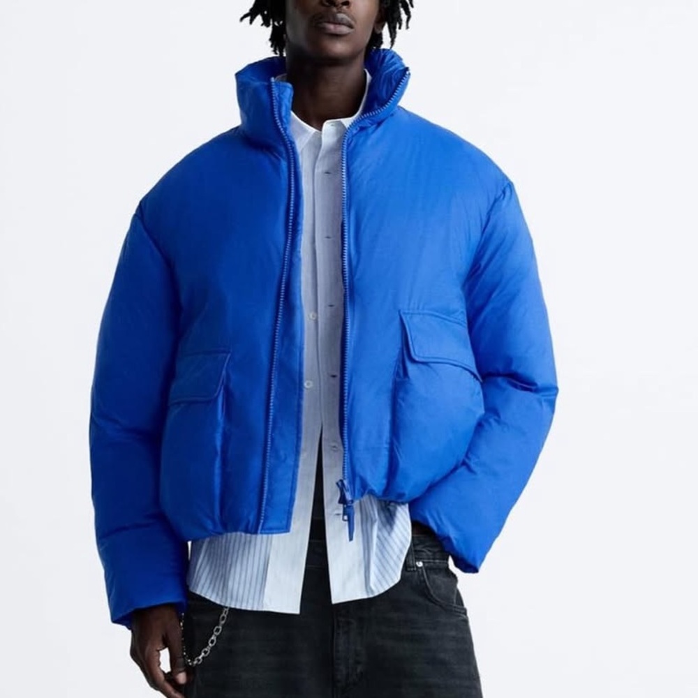 Zara Men's Vibrant Blue Puffer Jacket